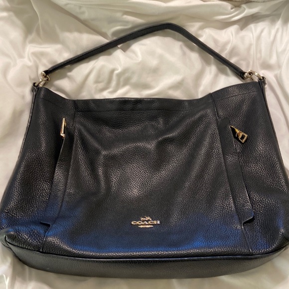 Coach Black Pebble Leather Scout Hobo Handbag, or Cross body gold hardware, EUC - Picture 4 of 13